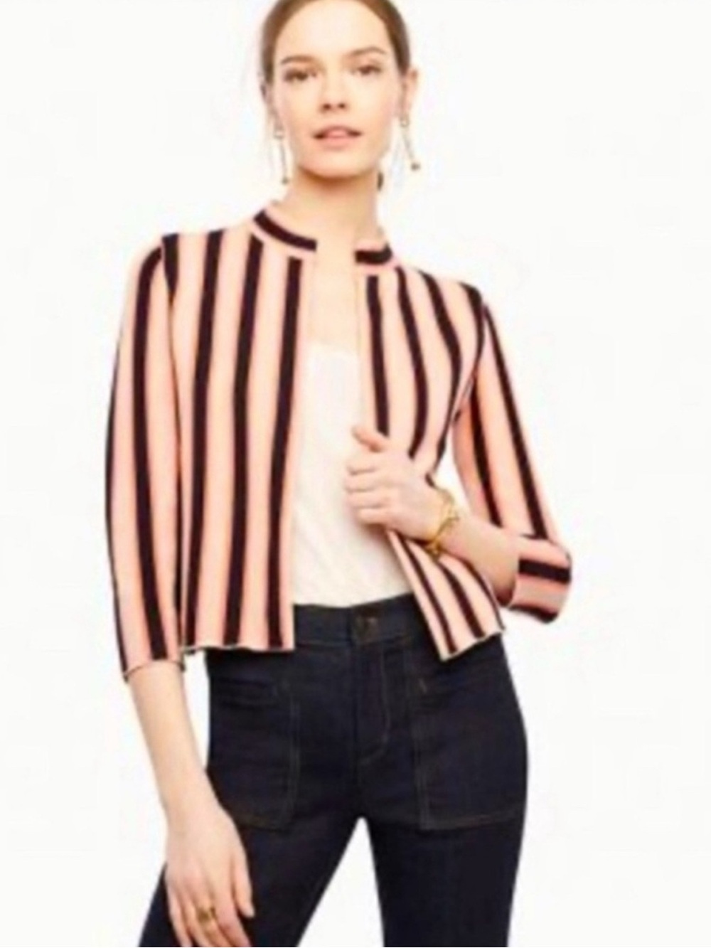 Ann Taylor Striped Open Front Cardigan Jacket